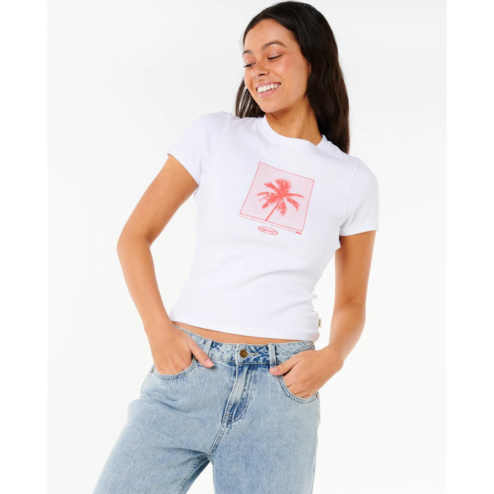 RIP CURL NEON PALM FITTED TEE WHITE