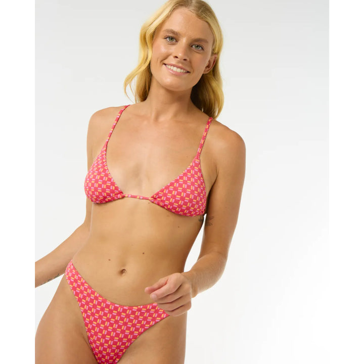 RIP CURL SHELL COVE HIGH LEG CHEEKY BOTTOM RED