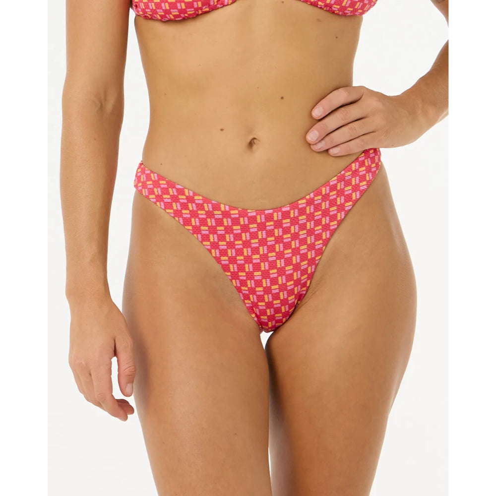 RIP CURL SHELL COVE HIGH LEG CHEEKY BOTTOM RED
