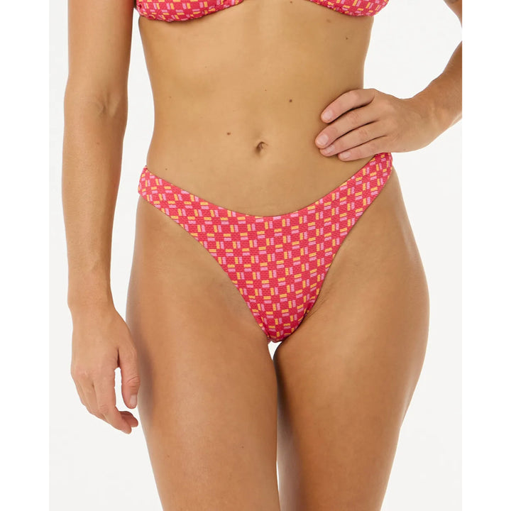 RIP CURL SHELL COVE HIGH LEG CHEEKY BOTTOM RED