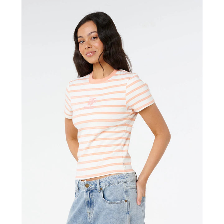 RIP CURL HALF MOON BAY FITTED TEE PAPAYA STRIPE
