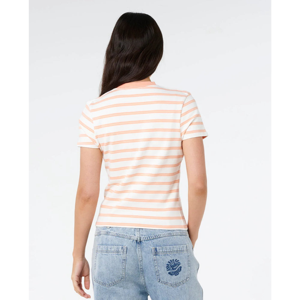 RIP CURL HALF MOON BAY FITTED TEE PAPAYA STRIPE