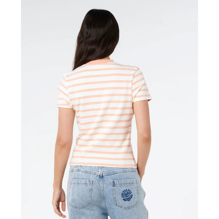 RIP CURL HALF MOON BAY FITTED TEE PAPAYA STRIPE
