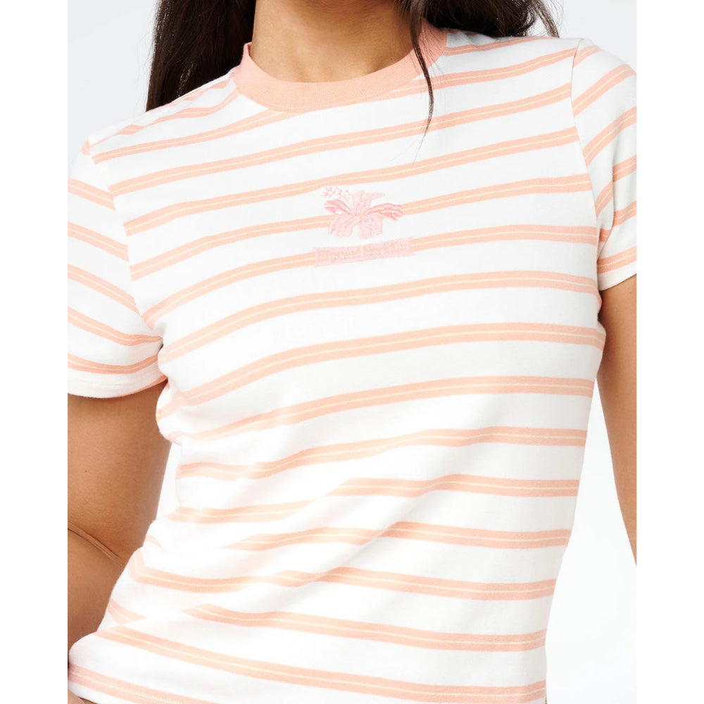 RIP CURL HALF MOON BAY FITTED TEE PAPAYA STRIPE