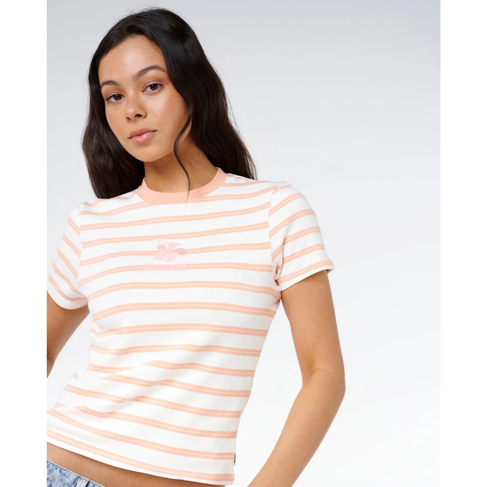RIP CURL HALF MOON BAY FITTED TEE PAPAYA STRIPE
