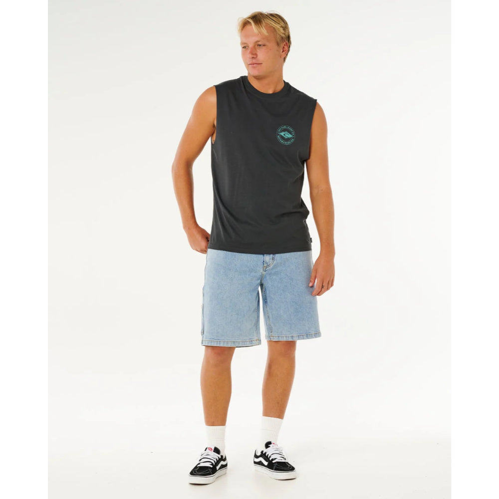 RIP CURL STAPLE MUSCLE TEE WASHED BLACK