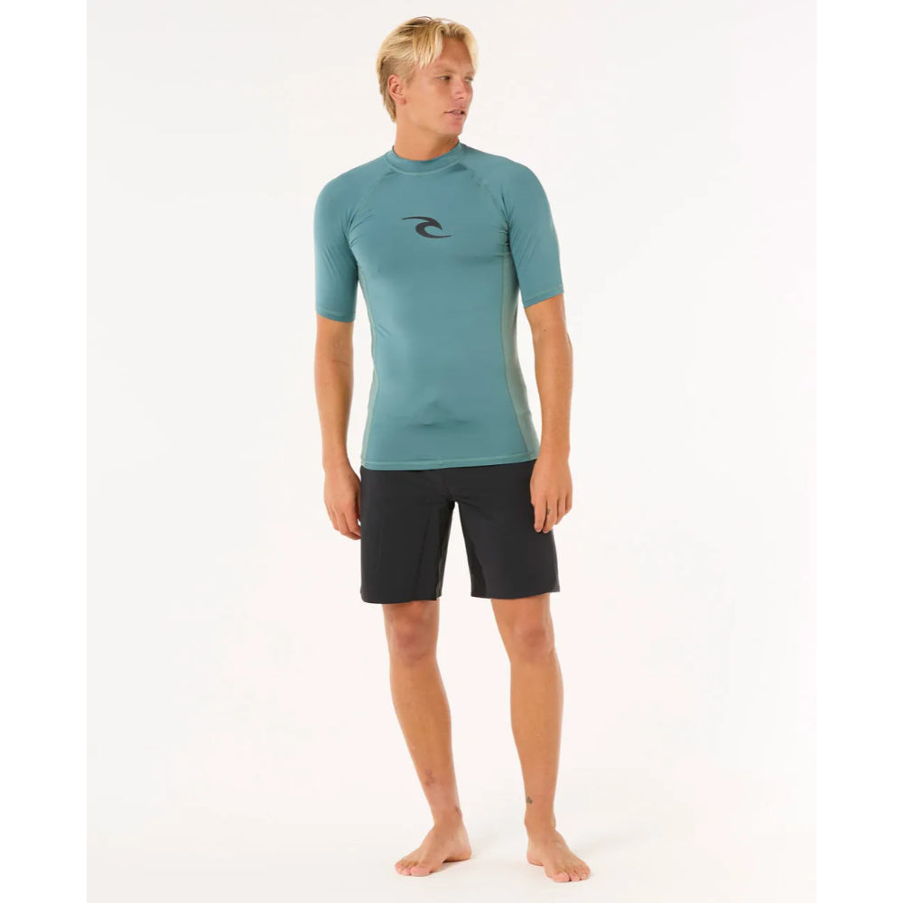RIP CURL WAVES UV S/S RASH GUARD BLUESTONE
