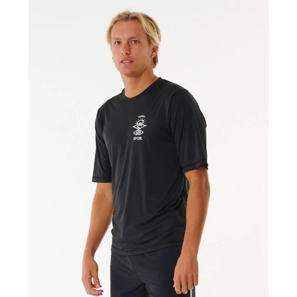 RIP CURL ICONS SURFLITE UV S/S RASH GUARD BLACK