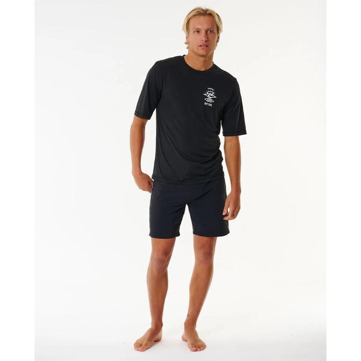 RIP CURL ICONS SURFLITE UV S/S RASH GUARD BLACK