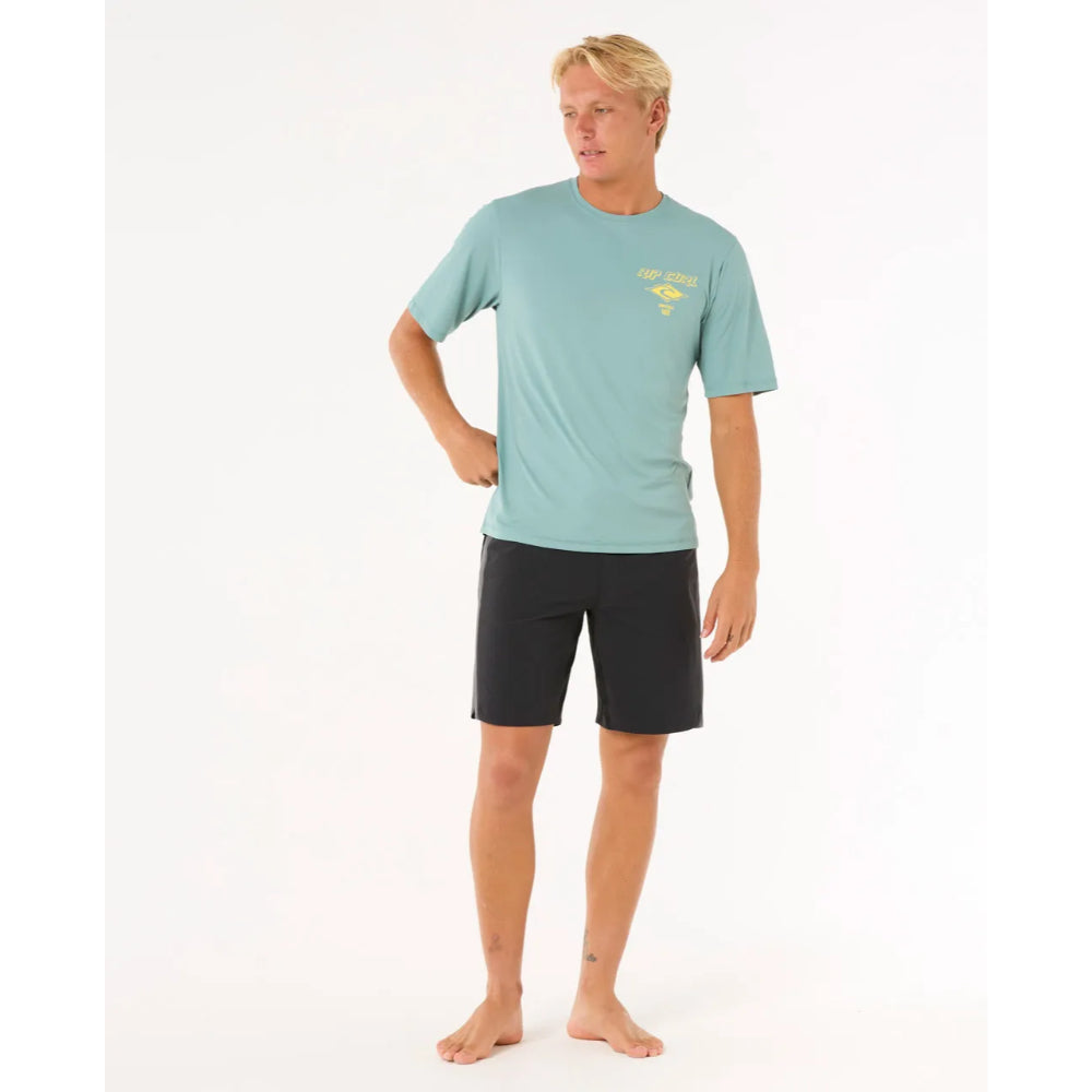 RIP CURL ICONS SURFLITE UV S/S RASH GUARD BLUE LAGOON