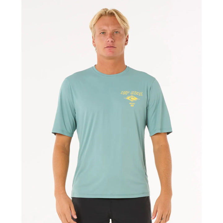 RIP CURL ICONS SURFLITE UV S/S RASH GUARD BLUE LAGOON