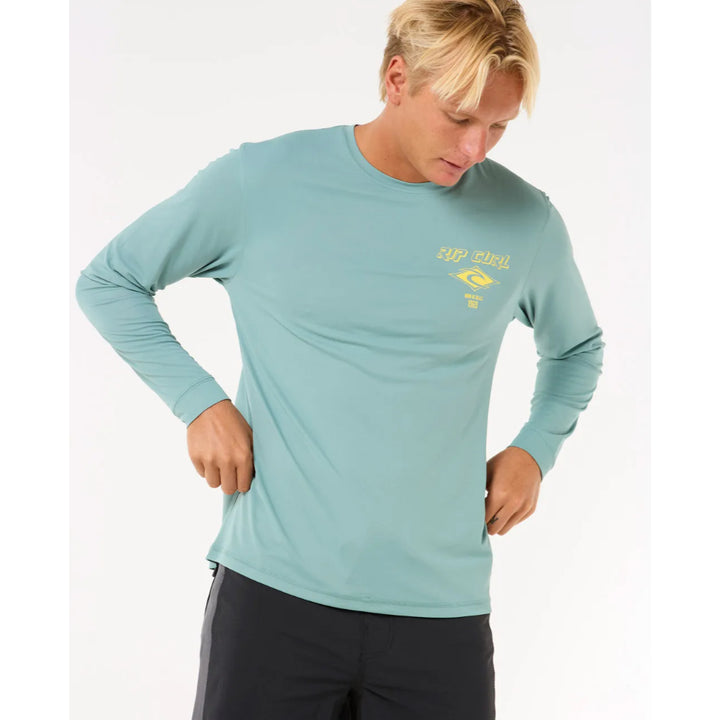 RIP CURL ICONS SURFLITE UV L/S RASH GUARD BLUE LAGOON