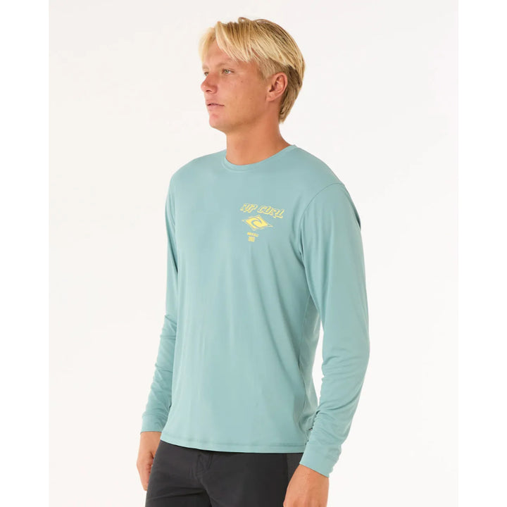 RIP CURL ICONS SURFLITE UV L/S RASH GUARD BLUE LAGOON