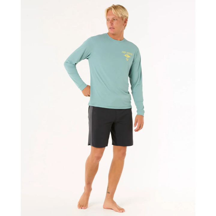 RIP CURL ICONS SURFLITE UV L/S RASH GUARD BLUE LAGOON