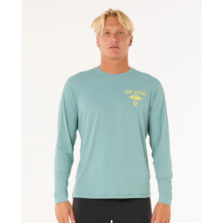 RIP CURL ICONS SURFLITE UV L/S RASH GUARD BLUE LAGOON