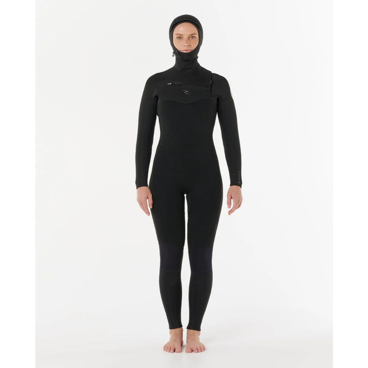 RIP CURL WMS DAWN PATROL 5/4 CHEST ZIP HOODED BLACK