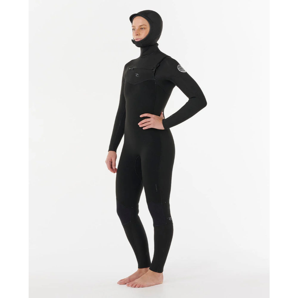 RIP CURL WMS DAWN PATROL 5/4 CHEST ZIP HOODED BLACK
