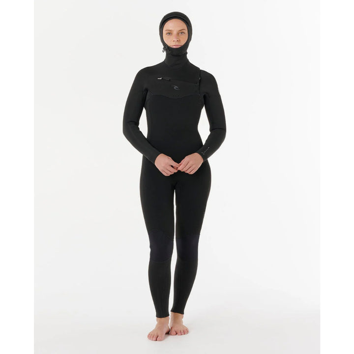 RIP CURL WMS DAWN PATROL 5/4 CHEST ZIP HOODED BLACK