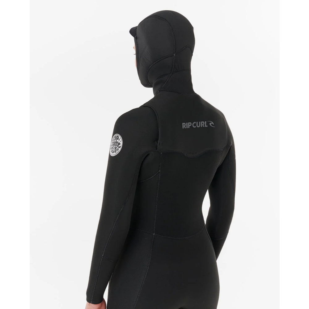 RIP CURL WMS DAWN PATROL 5/4 CHEST ZIP HOODED BLACK