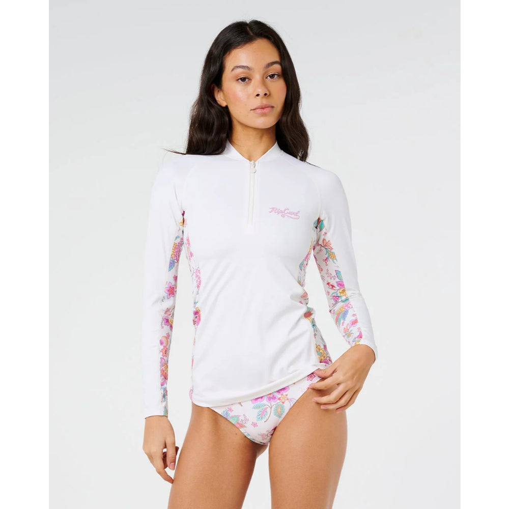 RIP CURL HALF MOON BAY 1/4 ZIP RASHGUARD BONE