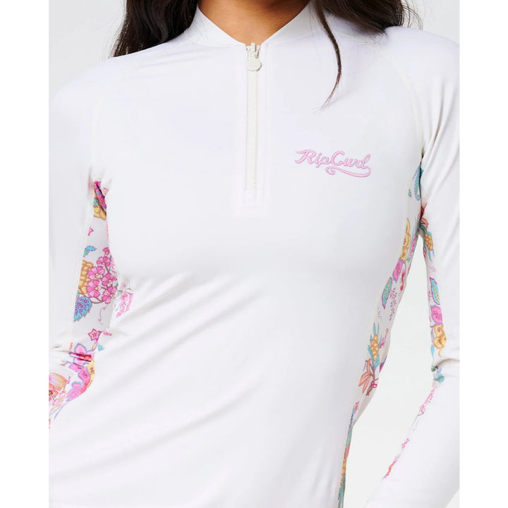 RIP CURL HALF MOON BAY 1/4 ZIP RASHGUARD BONE