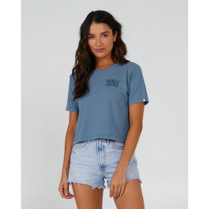 SALTY CREW FLOATS YOUR BOAT CROP TEE BLUESTONE