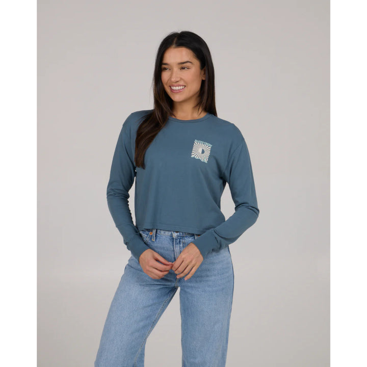 SALTY CREW OPTIC SEA LONG SLEEVE CROP TEE FIN BLUE