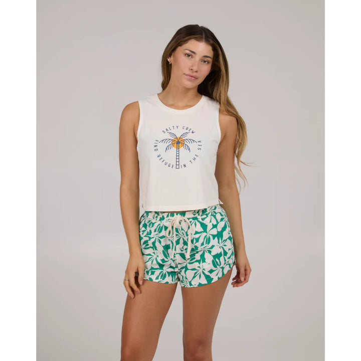 SALTY CREW QUEEN PALM CROPPED TANK OFF WHITE