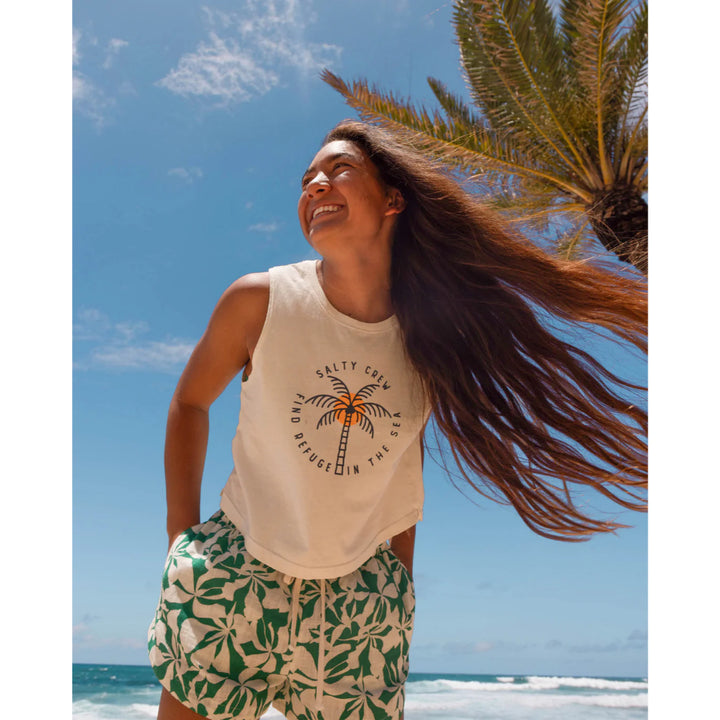SALTY CREW QUEEN PALM CROPPED TANK OFF WHITE