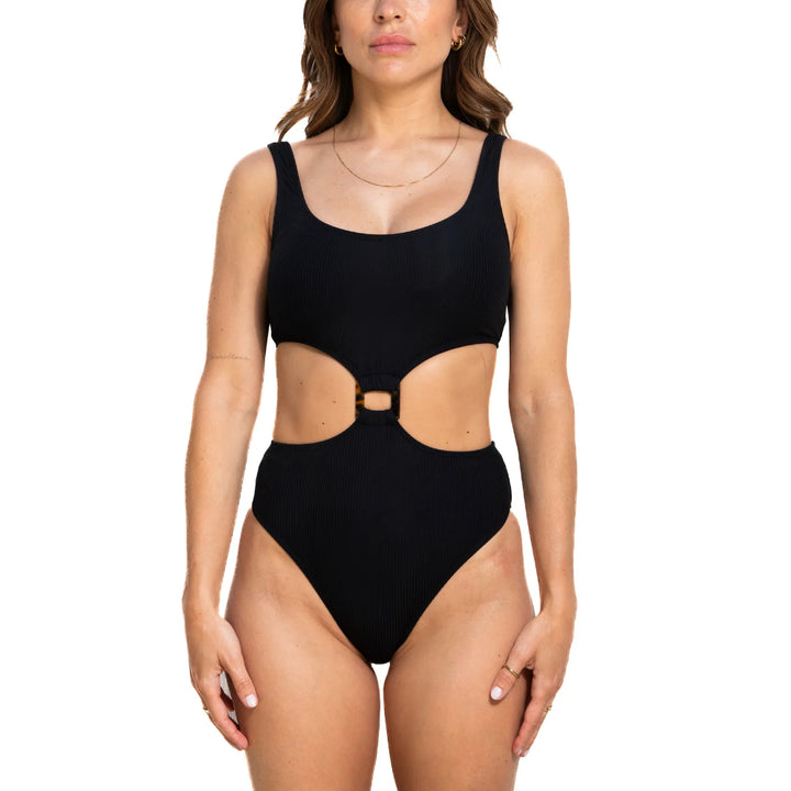 NANA THE BRAND RACHEL RIBBED BLACK ONE-PIECE