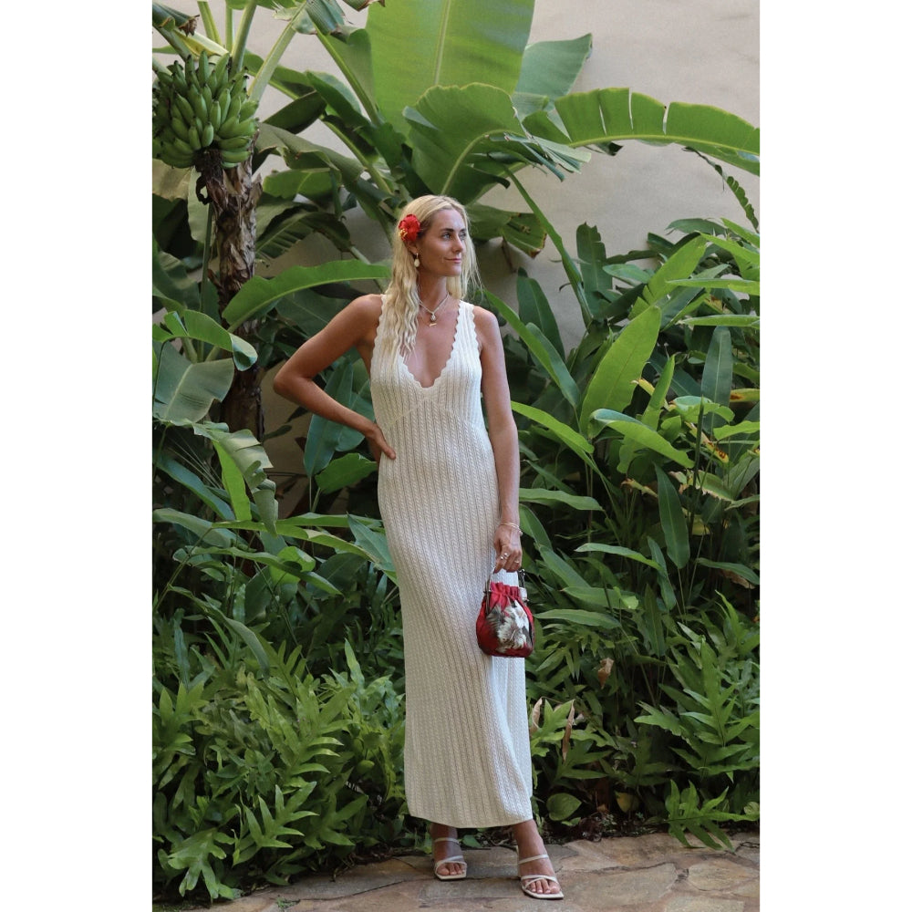 RHYTHM SCALLOP KNIT MAXI DRESS CREAM