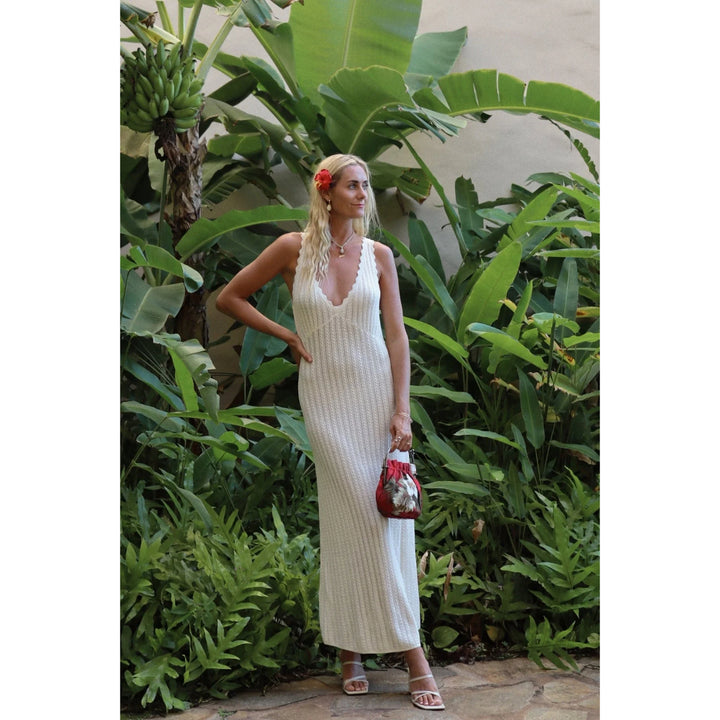 RHYTHM SCALLOP KNIT MAXI DRESS CREAM