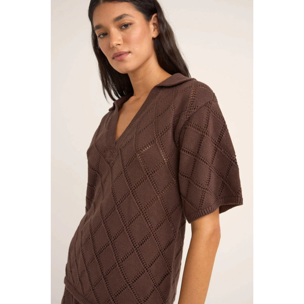RHYTHM ISLANDER COLLARED KNIT SHIRT CHOCOLATE