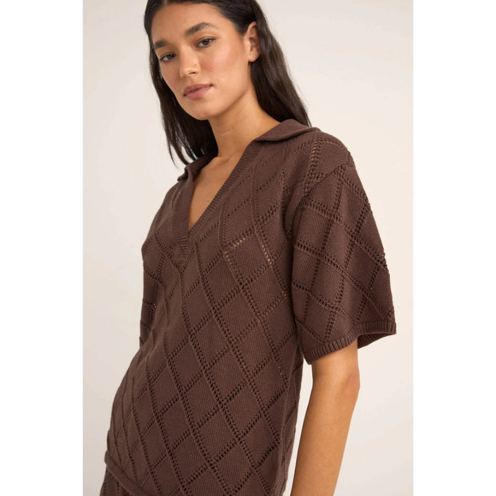 RHYTHM ISLANDER COLLARED KNIT SHIRT CHOCOLATE