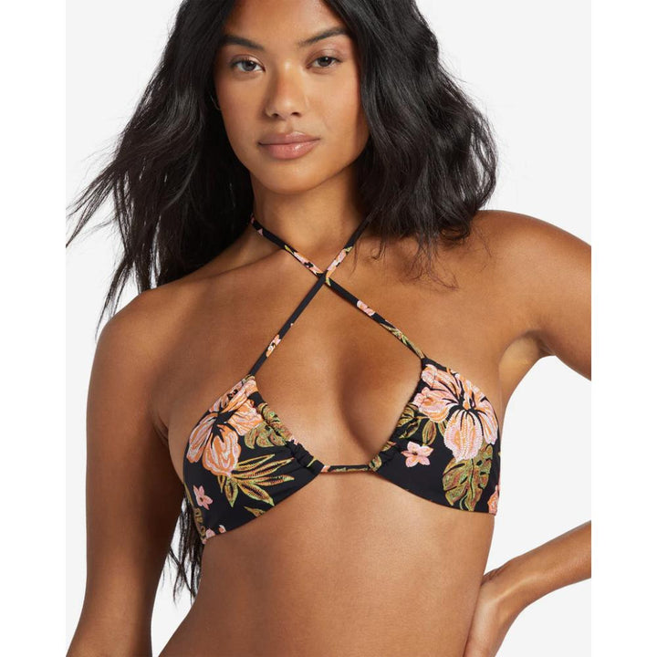 BILLABONG HOOKED ON TROPICS MULTI TRIANGLE TOP BLACK PEBBLE