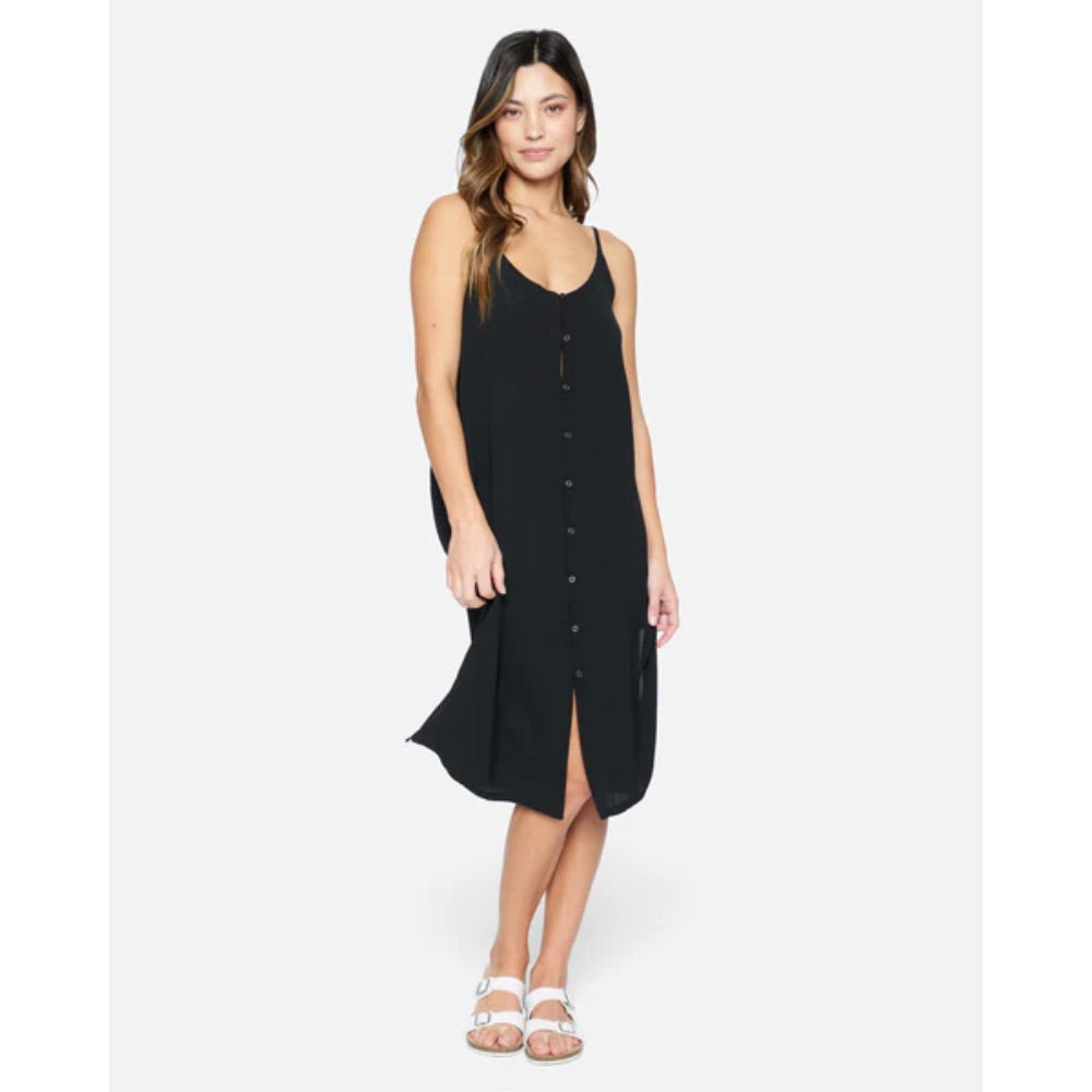 HURLEY SOLID BUTTON FRONT MIDI DRESS BLACK