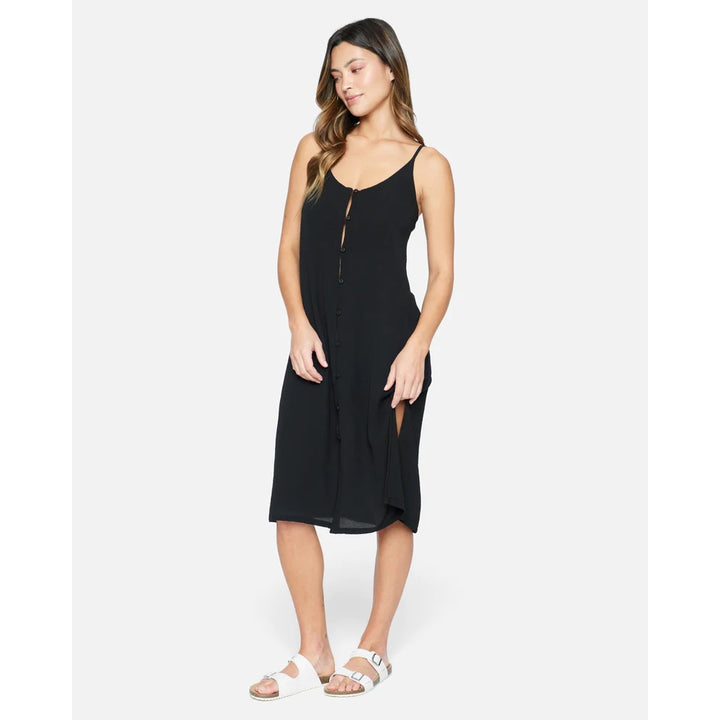 HURLEY SOLID BUTTON FRONT MIDI DRESS BLACK