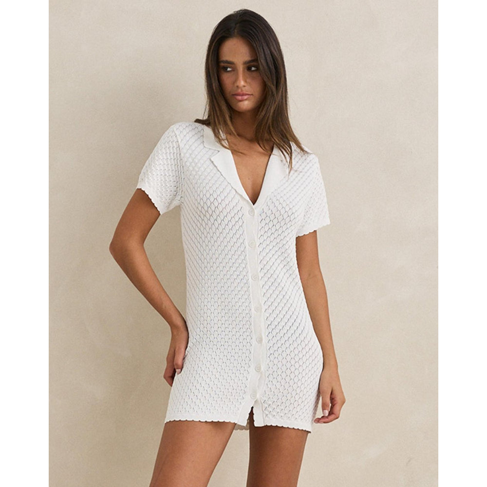 RHYTHM GIGI KNIT SHIRT DRESS WHITE