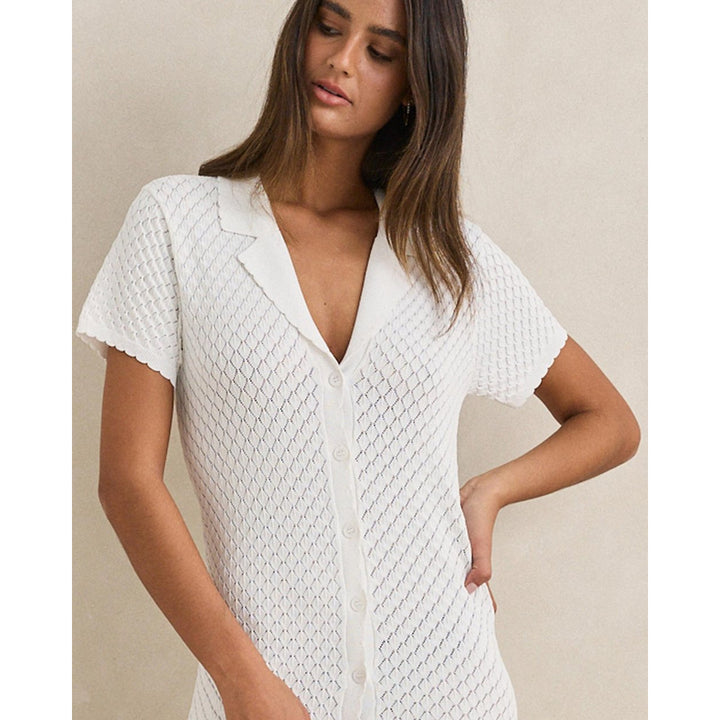 RHYTHM GIGI KNIT SHIRT DRESS WHITE