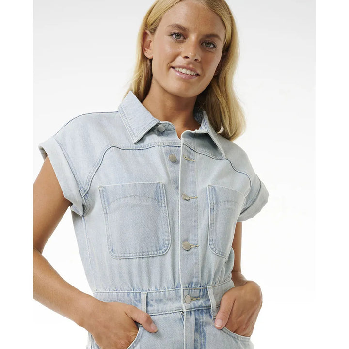 RIP CURL THE SEARCH DENIM BOILERSUIT LIGHT BLUE
