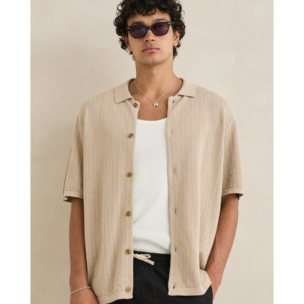 RHYTHM TEXTURED KNIT SS SHIRT STONE