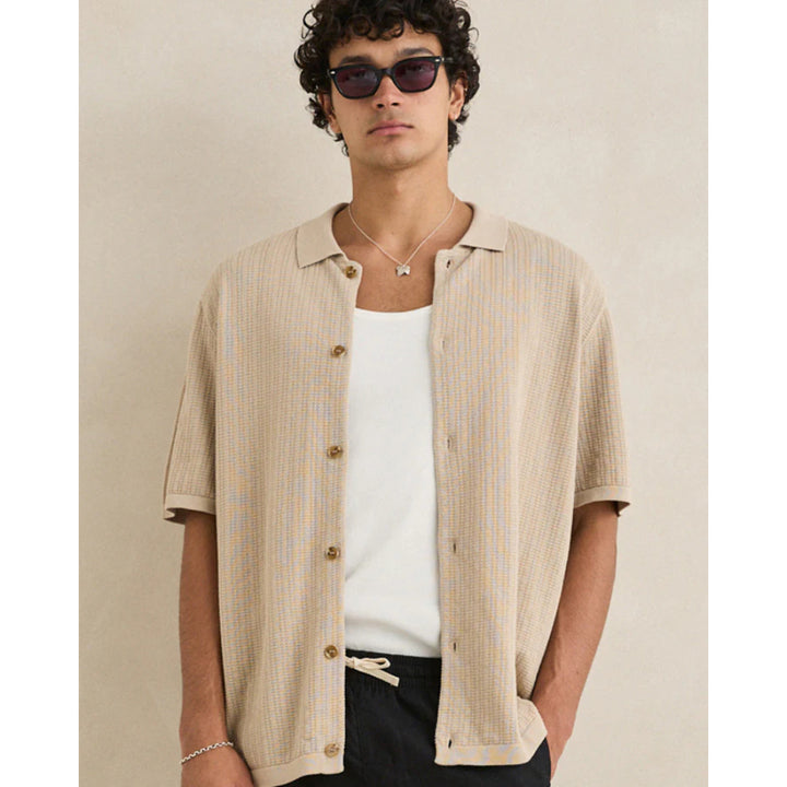 RHYTHM TEXTURED KNIT SS SHIRT STONE