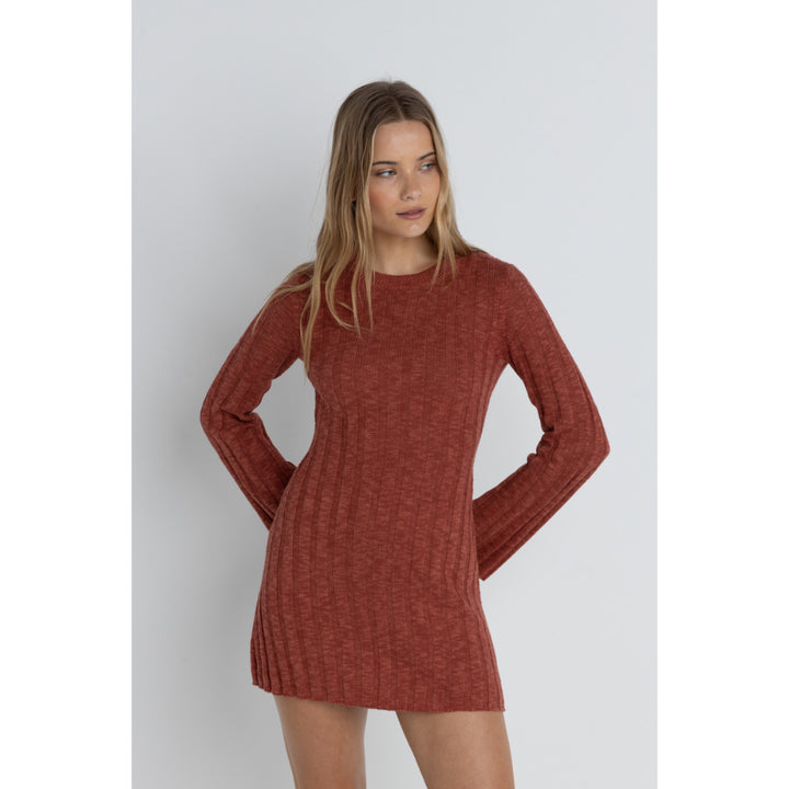 RHYTHM EMPIRE LONG SLEEVE KNIT MINI DRESS RED