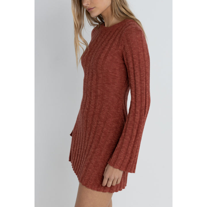 RHYTHM EMPIRE LONG SLEEVE KNIT MINI DRESS RED