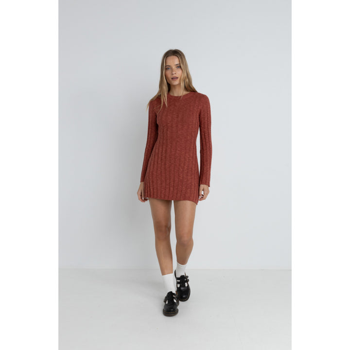 RHYTHM EMPIRE LONG SLEEVE KNIT MINI DRESS RED