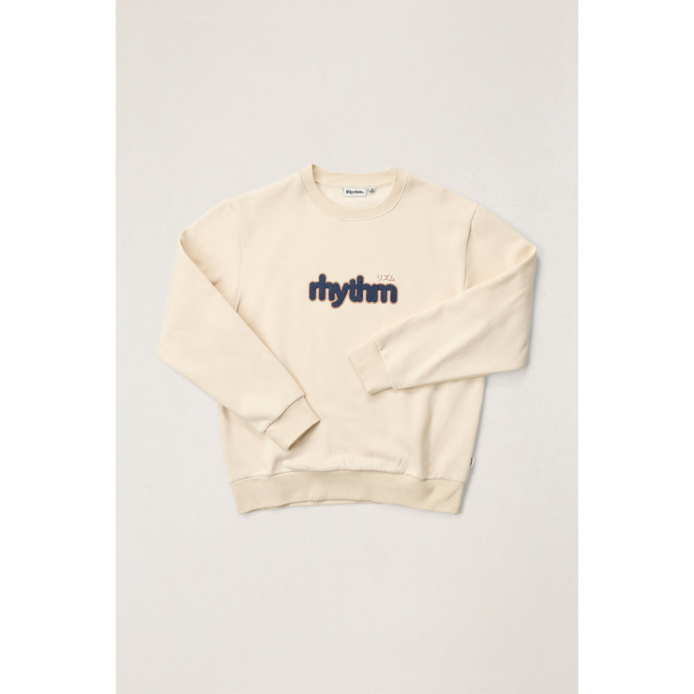 RHYTHM APPLIQUE FLEECE CREW NATURAL