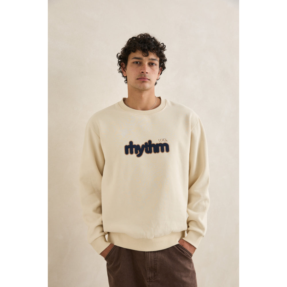 RHYTHM APPLIQUE FLEECE CREW NATURAL