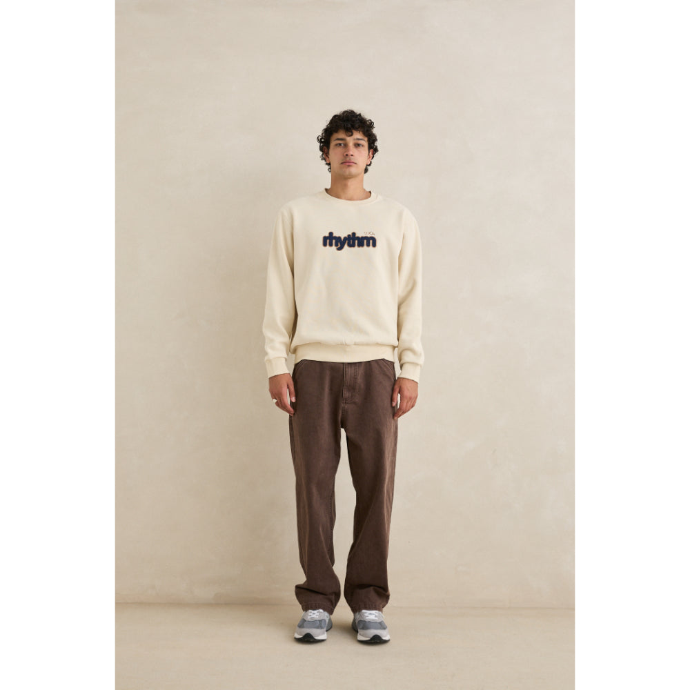 RHYTHM APPLIQUE FLEECE CREW NATURAL