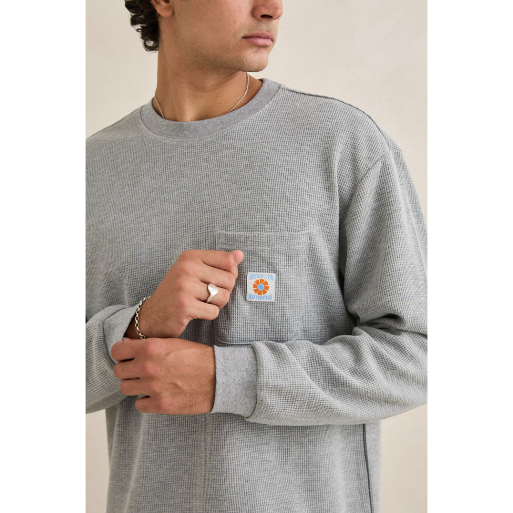 RHYTHM VINTAGE POCKET LS WAFFLE GREY HEATHER