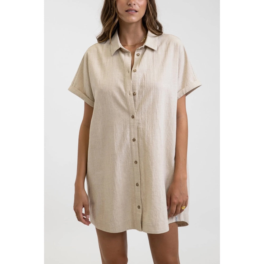 RHYTHM CLASSIC LINEN SHIRT DRESS SAND – La Boutique Sharks